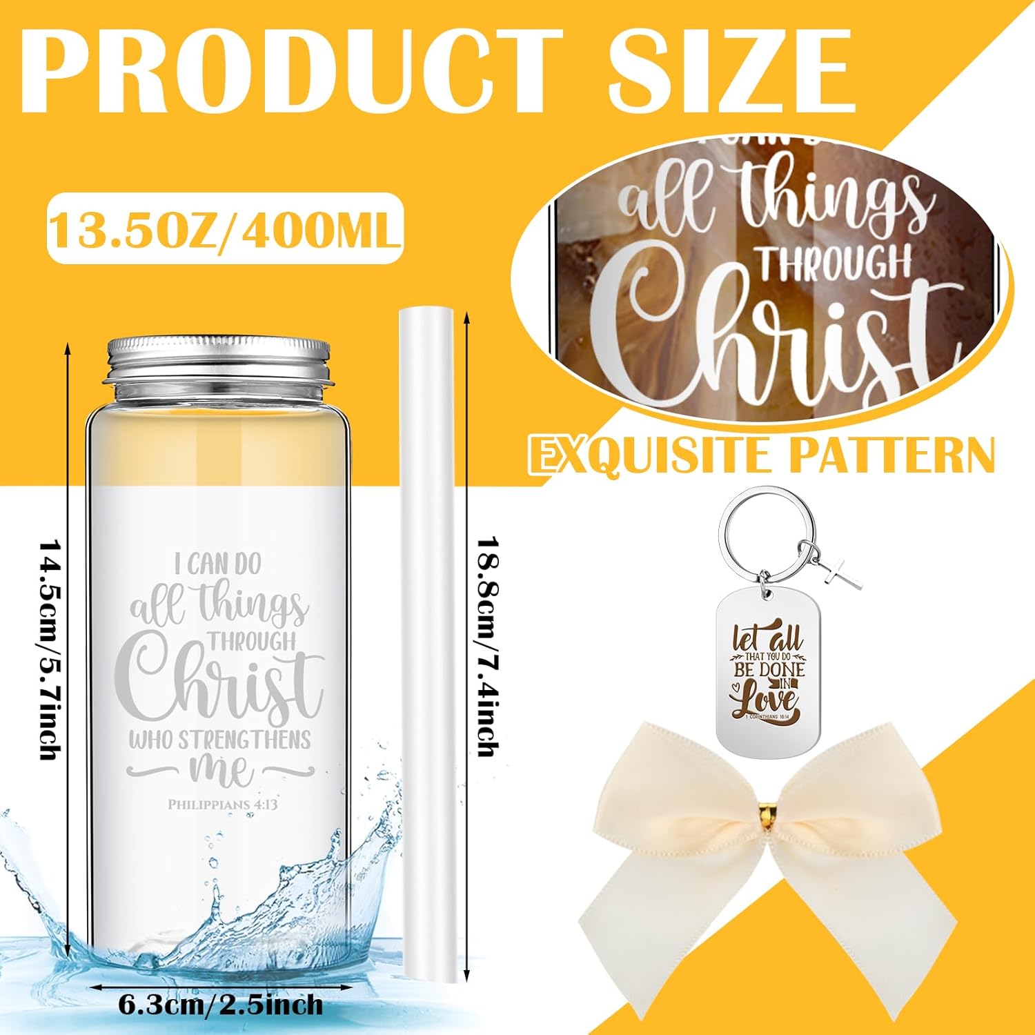 Skylety 40 Pcs/20 Set Christian Church Gifts Bulk 13.5 oz Bible Verse Plastic Cups Bulk Valentine Coffee Tumbler with Bow Inspirational Religious Keychains for Women Men Coworker Volunteer(Clear) - Image 3