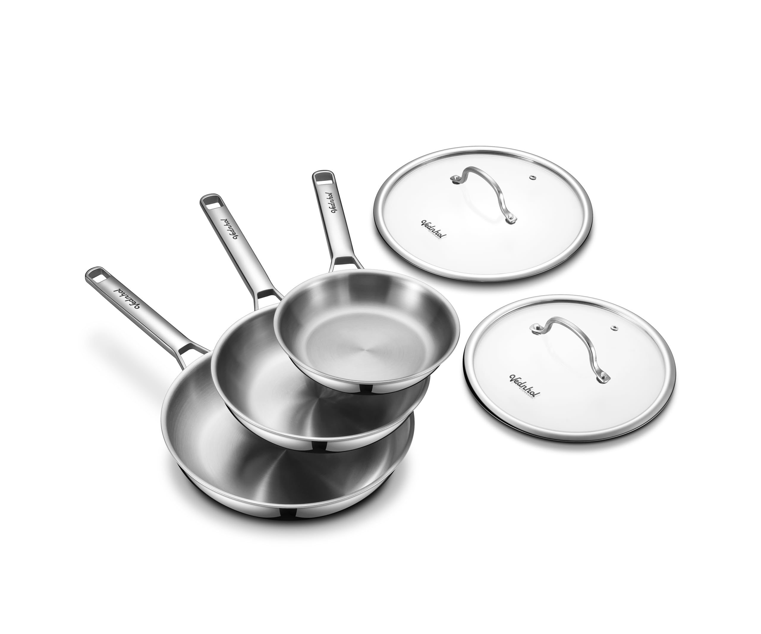 Stainless Steel Frying Pan Set with Lids 8"&amp;10"&amp;12",8 Inch Skillet+10&amp;12 Inch Stainless Steel Pans with Lids,Frying Pan,Tri-Ply,PFOA&amp;PTFE Free,Dishwasher&amp;Oven Safe,Induction Compatible