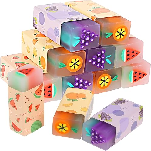 12 piezas de borradores lindos para niños, divertidos borradores en forma de fruta, lápiz perfumado, borradores de goma, para estudiantes,