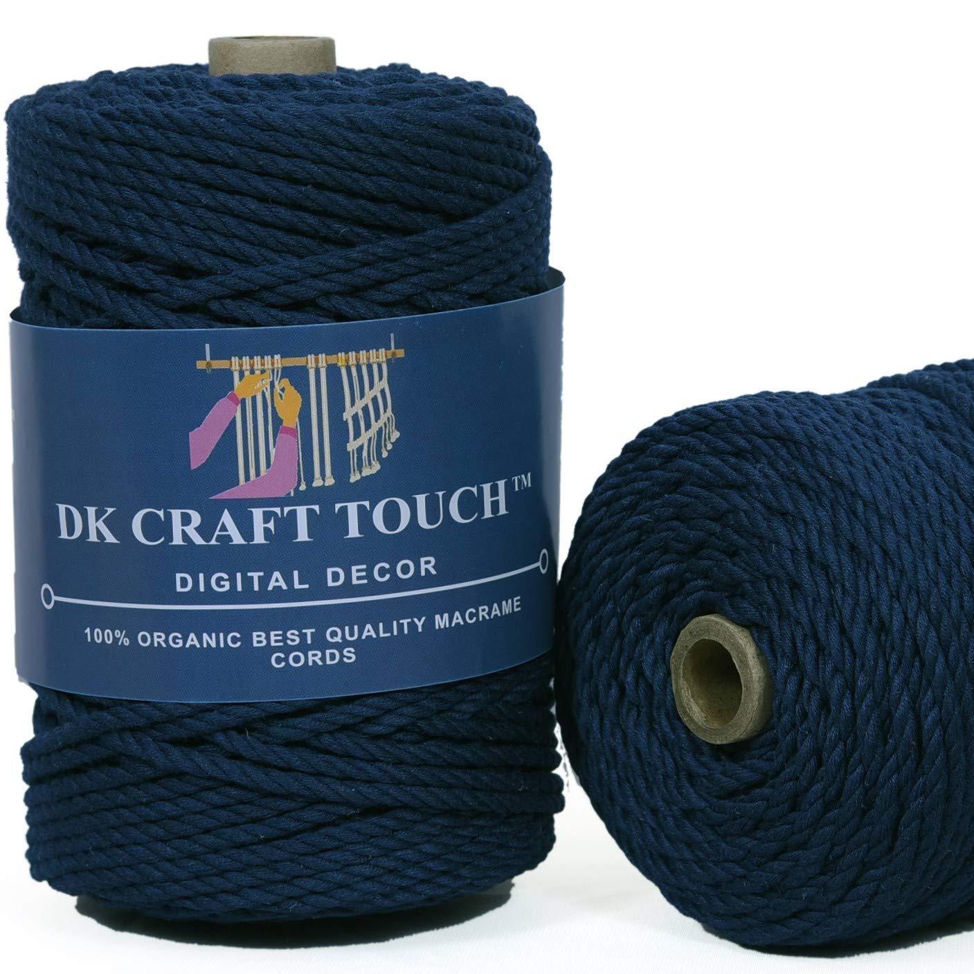 DK Craft Touch Denim Blue Color Twisted Macrame Cotton Cord/Thread for Craft Work,Plant Hanger Ropes 3 ply (Denim Blue, 3mm(50 Metre) Length)