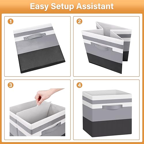 Miniatura 5 de StoreHappily Contenedores de almacenamiento, cajas de tela plegables de 11 pulgadas con asas y cartón para armario, cuarto de servicio, dormitorio,