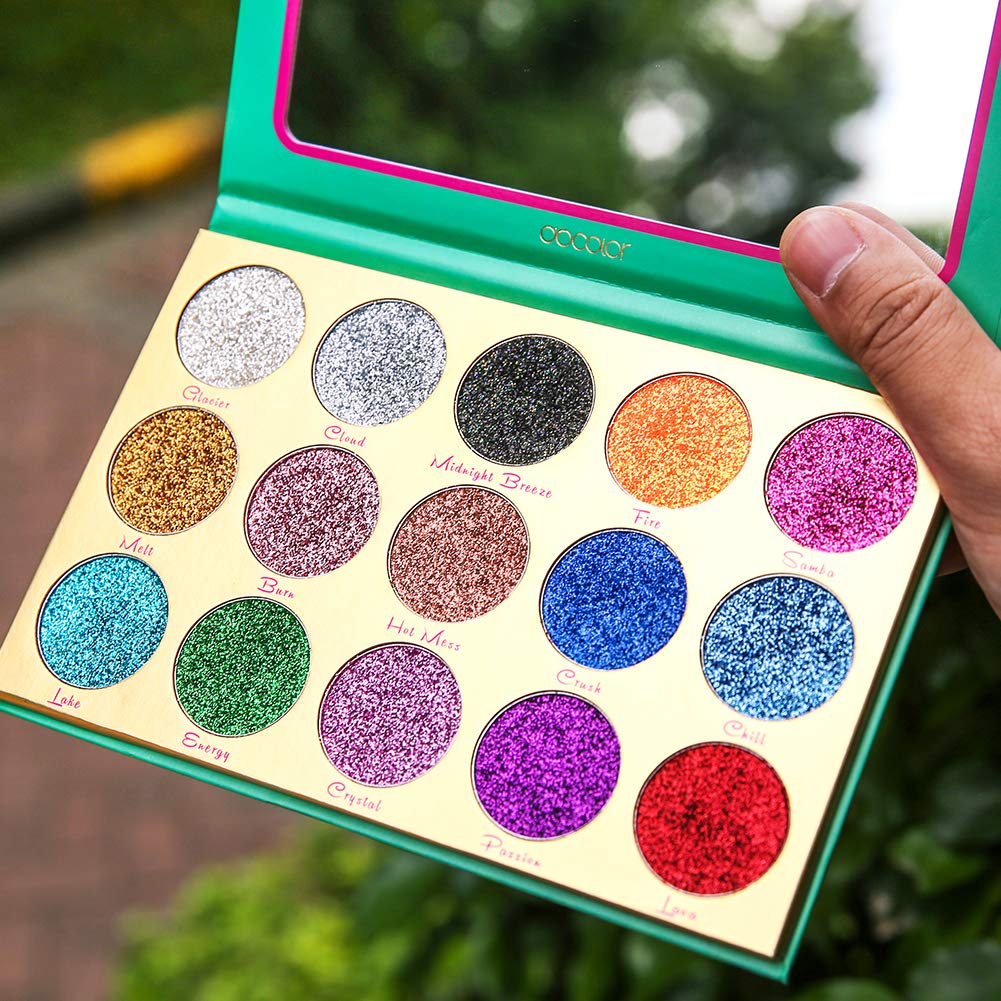 Docolor Glitter Eyeshadow Palette 15 Colors Heat Shimmer Makeup Palette Highly Pigmented Professional Natural Eye Shadow Powder Waterproof Long Lasting Cosmetic Eye Shadows