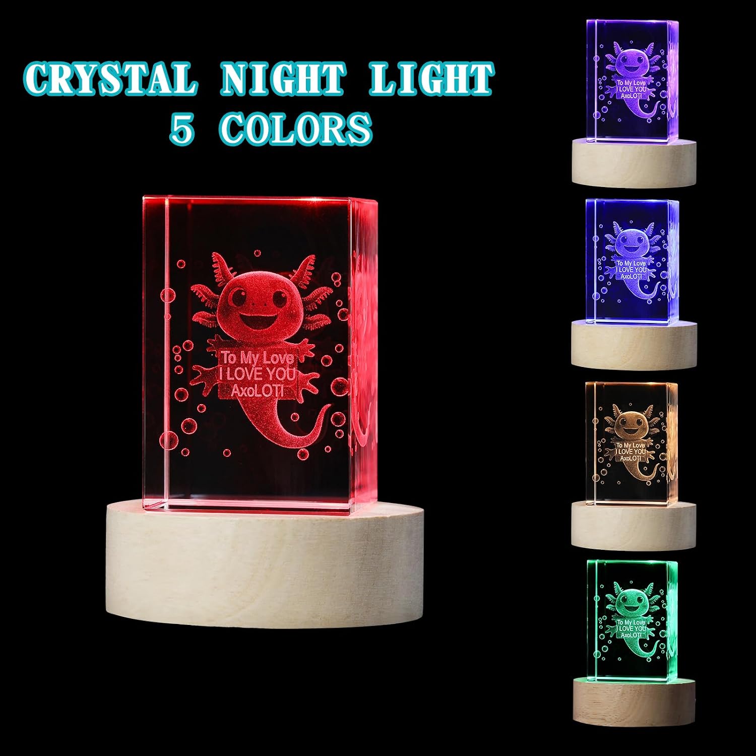 3D Axolotl Crystal Ball Night Light image 3
