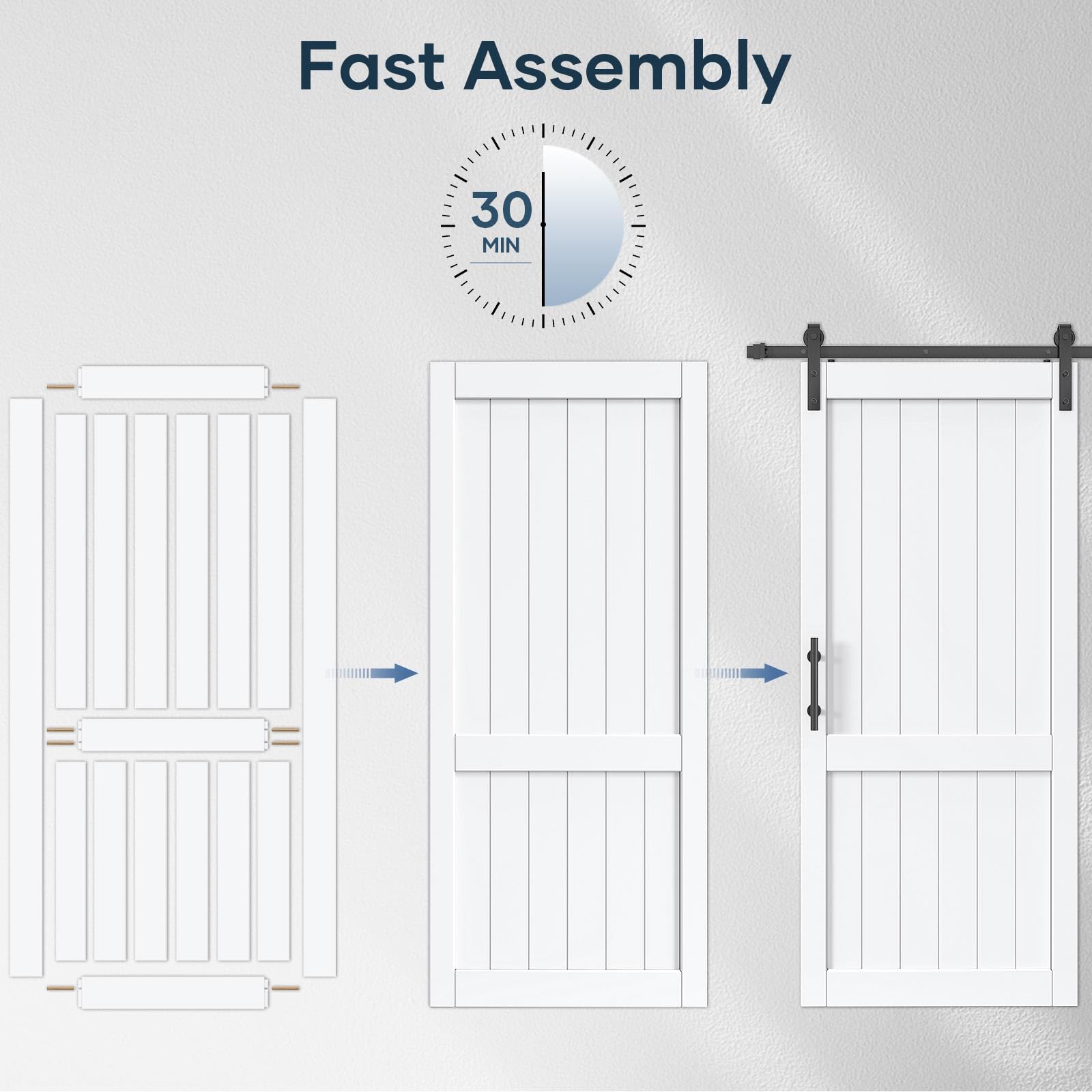 EaseLife 36in x 84in White Barn Door with 6.6 FT Sliding Door Hardware Track Kit Included,Solid MDF Wood Slab Covered with Water-Proof & Scratch-Resistant PVC Surface,DIY Assembly,Easy Install,H-Frame