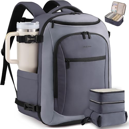 LOVEVOOK Travel Backpack for Women & Men, Airline Approved Carry On Bag | TSA Personal Item Backpack with 3 Packing Cubes,Waterproof Weekender Bag ,Laptop Backpack 5 Compartments for Business Travel