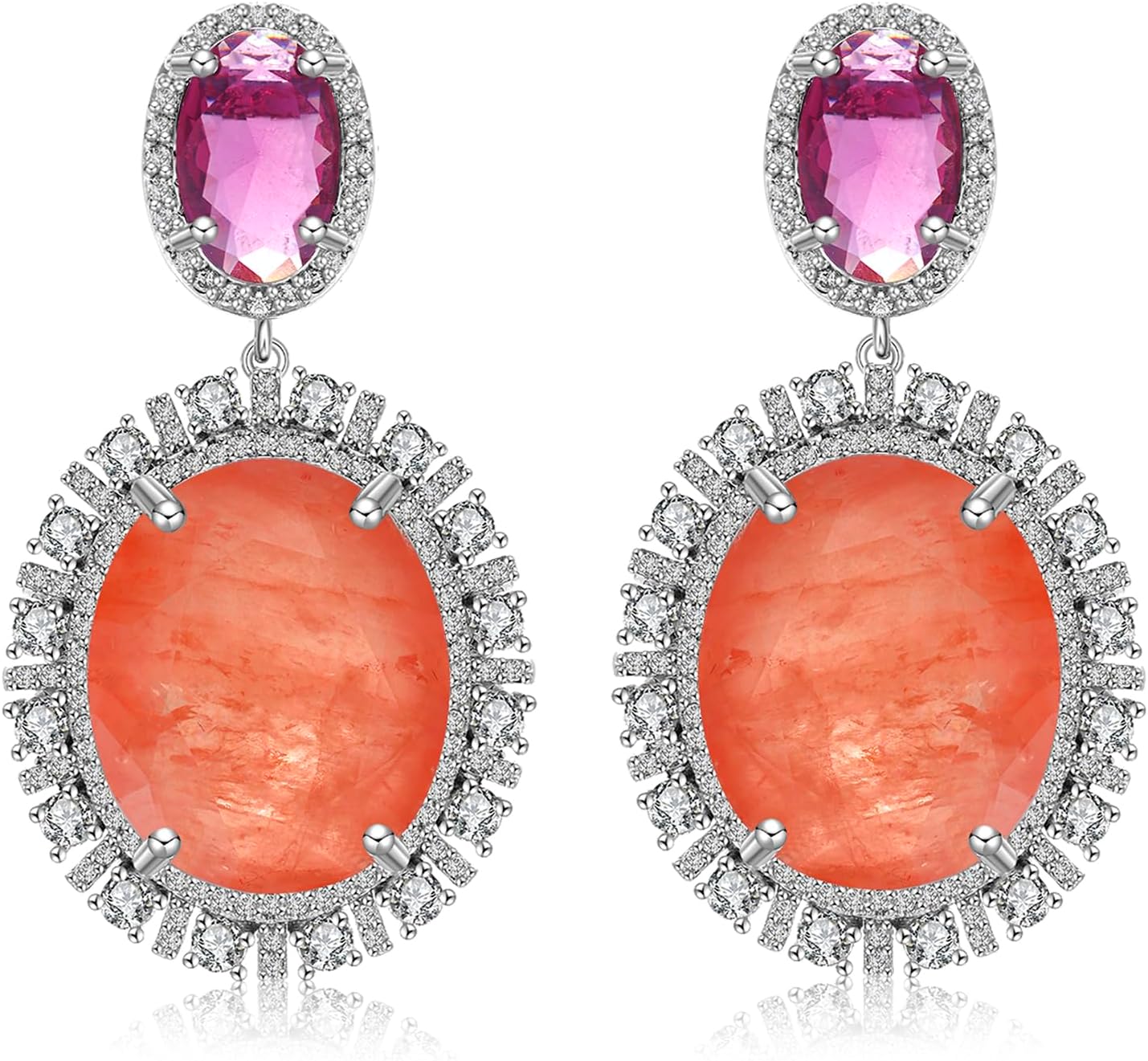 Elegant Colored Gemstones Drop Dangle Earrings for Women Oval Crystal Cubic Zirconia Hypoallergenic Earrings fashion Jewelry Gift for Wedding Prom Party