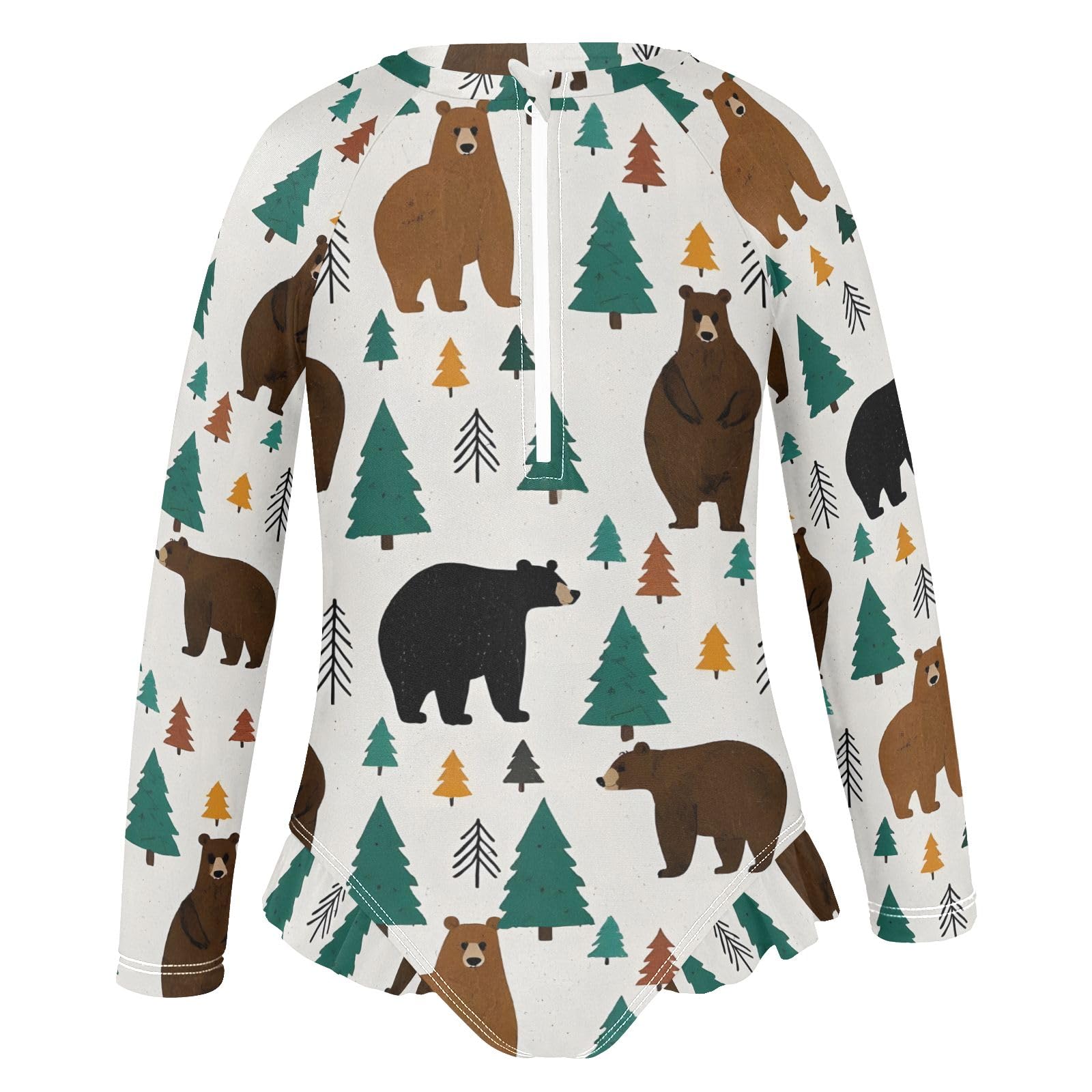 ALAZA Swimsuit for Girls Long Sleeve Rashguard Bathing Suit Bear Forest Quick Dry 4T