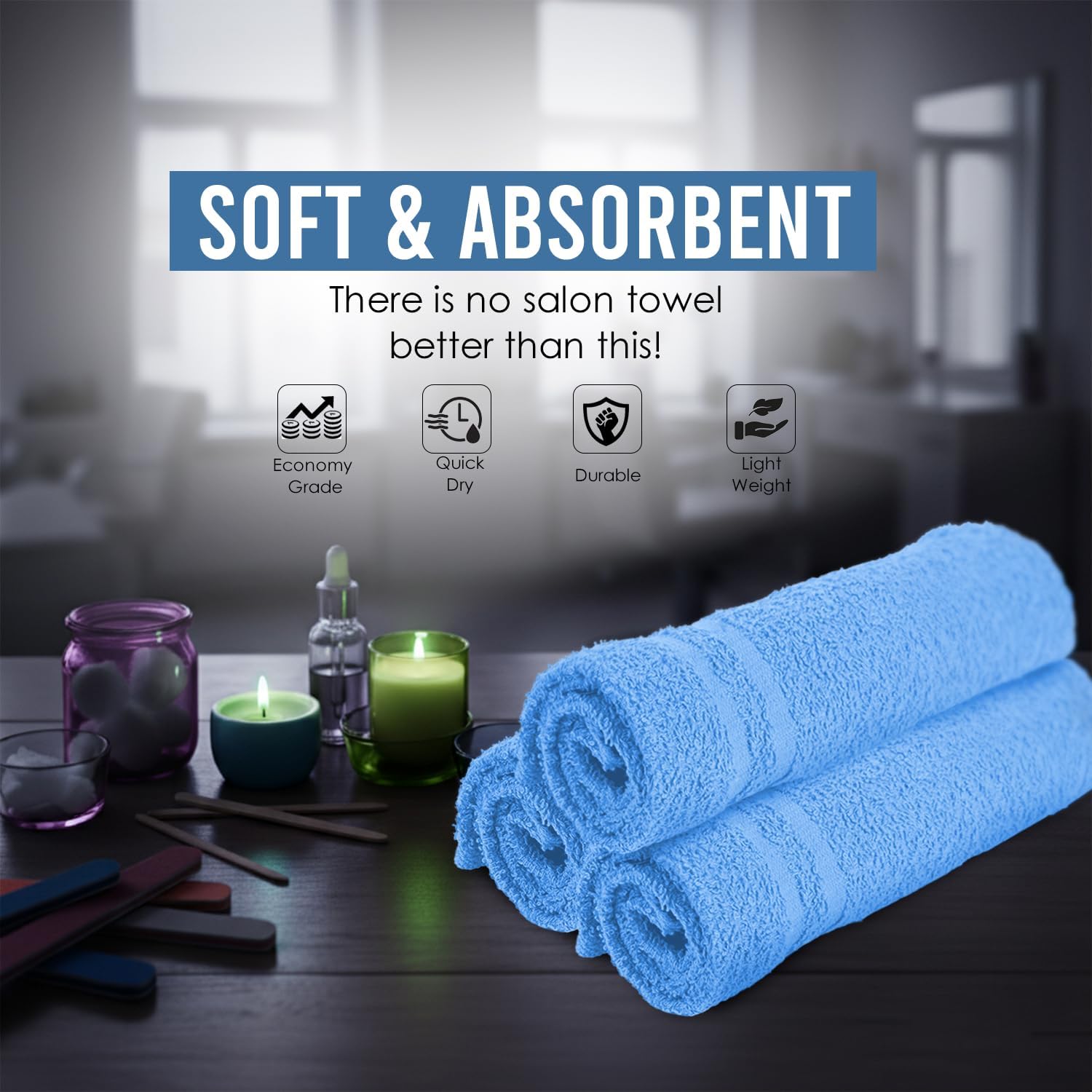 Hand Towels (Pack of 24) Light Blue Economy Salon Towels - 100% Cotton Spa Towel– 16 x 27 Inches Highly Absorbable, Facial, Gym, Hair Towels Face Towels Bulk - Image 7