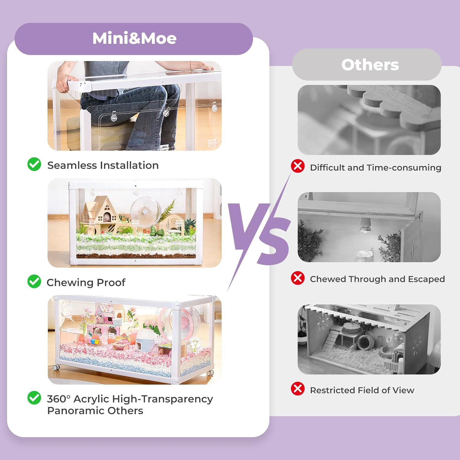 Mini&moe Hamster Cage - Large Rat Cage 39.4 Inch Chew Proof Small Animal Habitat with Removable Wheels, Acrylic Guinea Pig Cages for Dwarf Syrian Hamster, Gerbil, Mouse, Chinchilla, Reptile