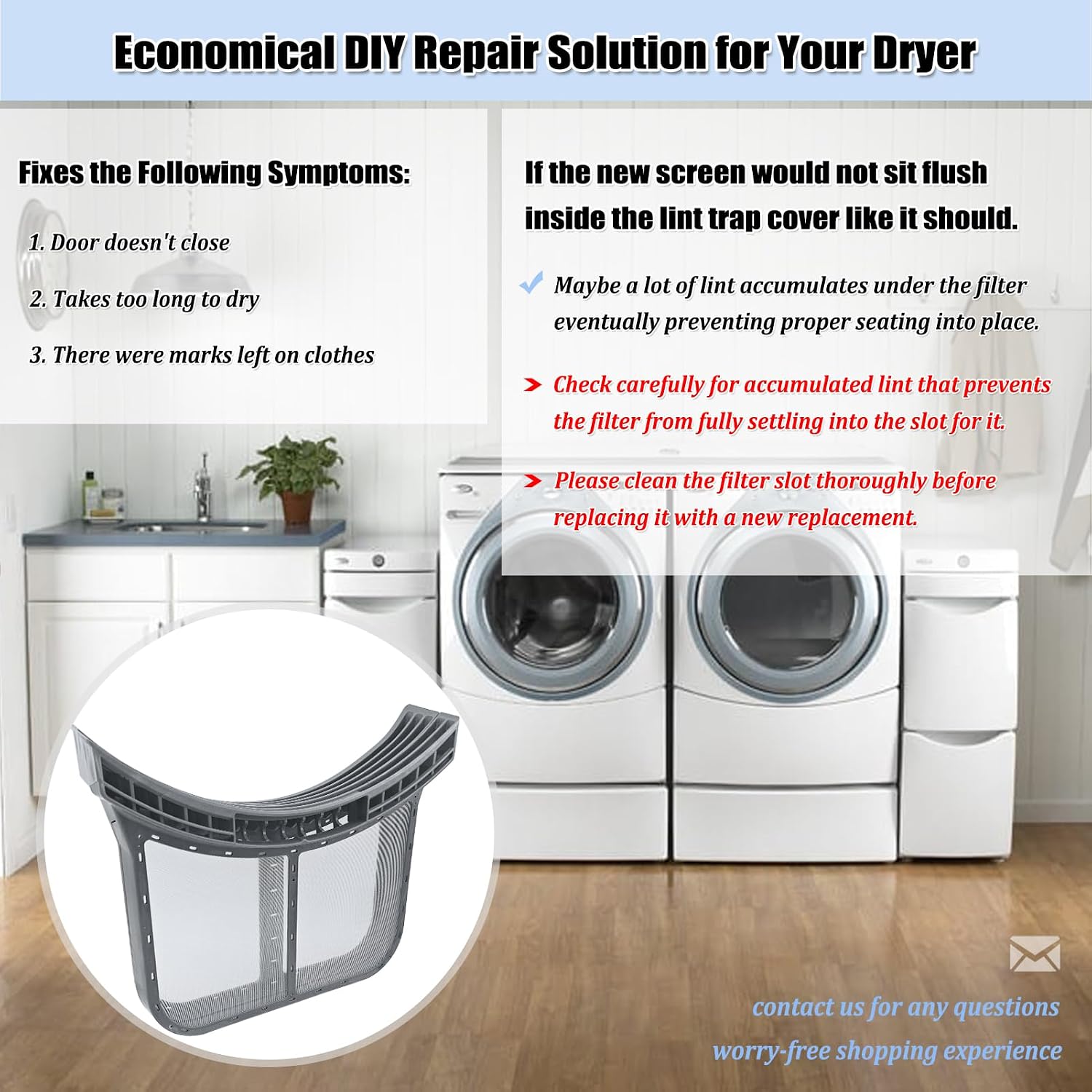 5304513574 Dryer Lint Screen Filter Assembly, No Retrofit Dryer Lint Trap Filter Replacement Part 5304513574