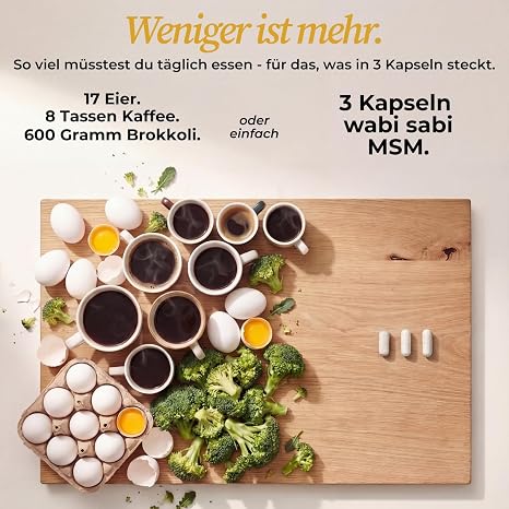 wabi sabi MSM Capsules - 365 Vegan Capsules - 1200 mg Methylsulfonylmethane (MSM) per Daily Dose - High Dose & Tested Supplement - MSM Dietary Supplement - German Quality Brand