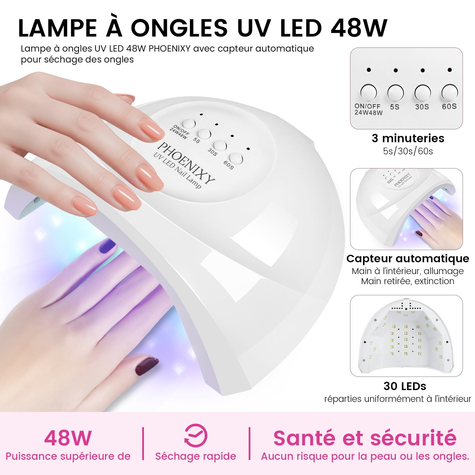Phoenixy Kit Ongle Gel U V Complet, 60 Couleurs Kit Vernis Semi Permanent avec 48W Lampe à Ongles U V/LED Base et Top Coat Kit de Manucure Cadeaux pour Femmes