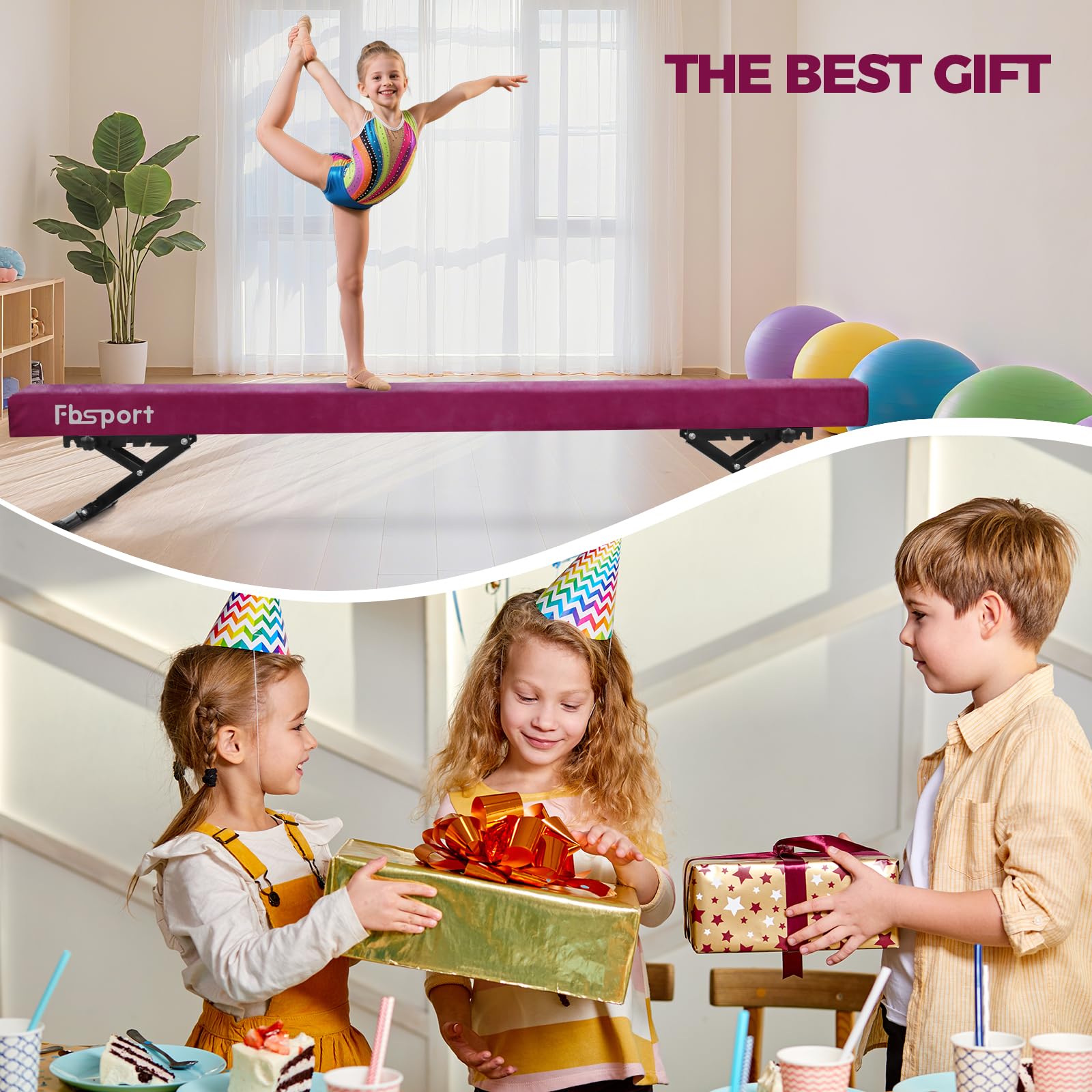 FBSPORT schwebebalken Kinder schwebebalken für zuhause schwebebalken höhenverstellbar Gymnastik Balance Beam 244CM, 5 Höhen Einstellbare High und Low Level Stabile Floor Beam Gym Trainingsgeräte