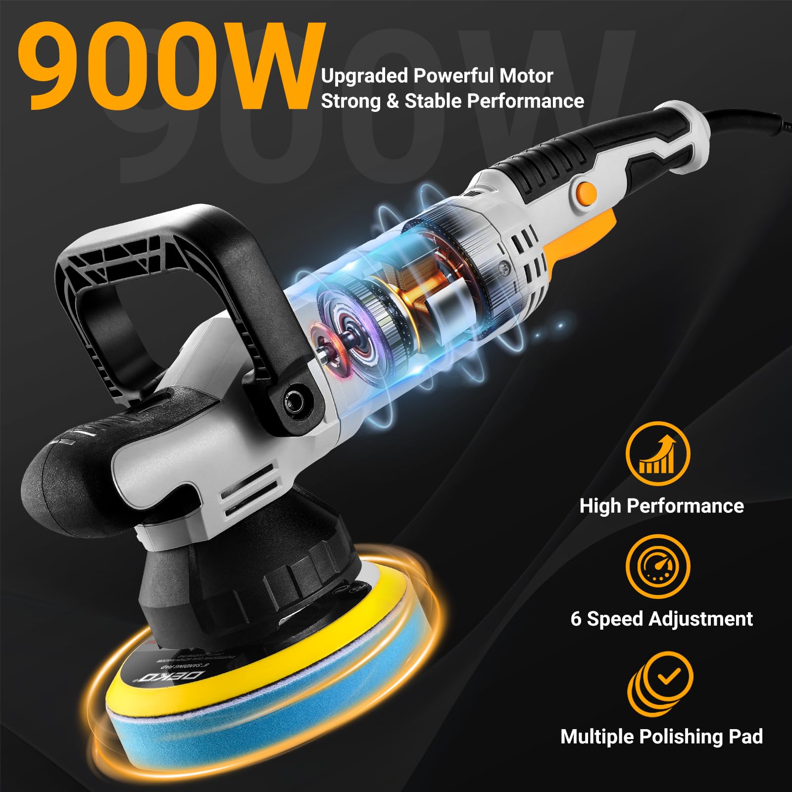 Lucidatrice orbitale elettrica per auto: DEKOPRO 800W lucidatrice rotorbitale eccentrica con piastra da 150 mm, 6 velocità variabili da 1800-5500RPM, orbita di 9 mm - per lucidatura e cera delle auto