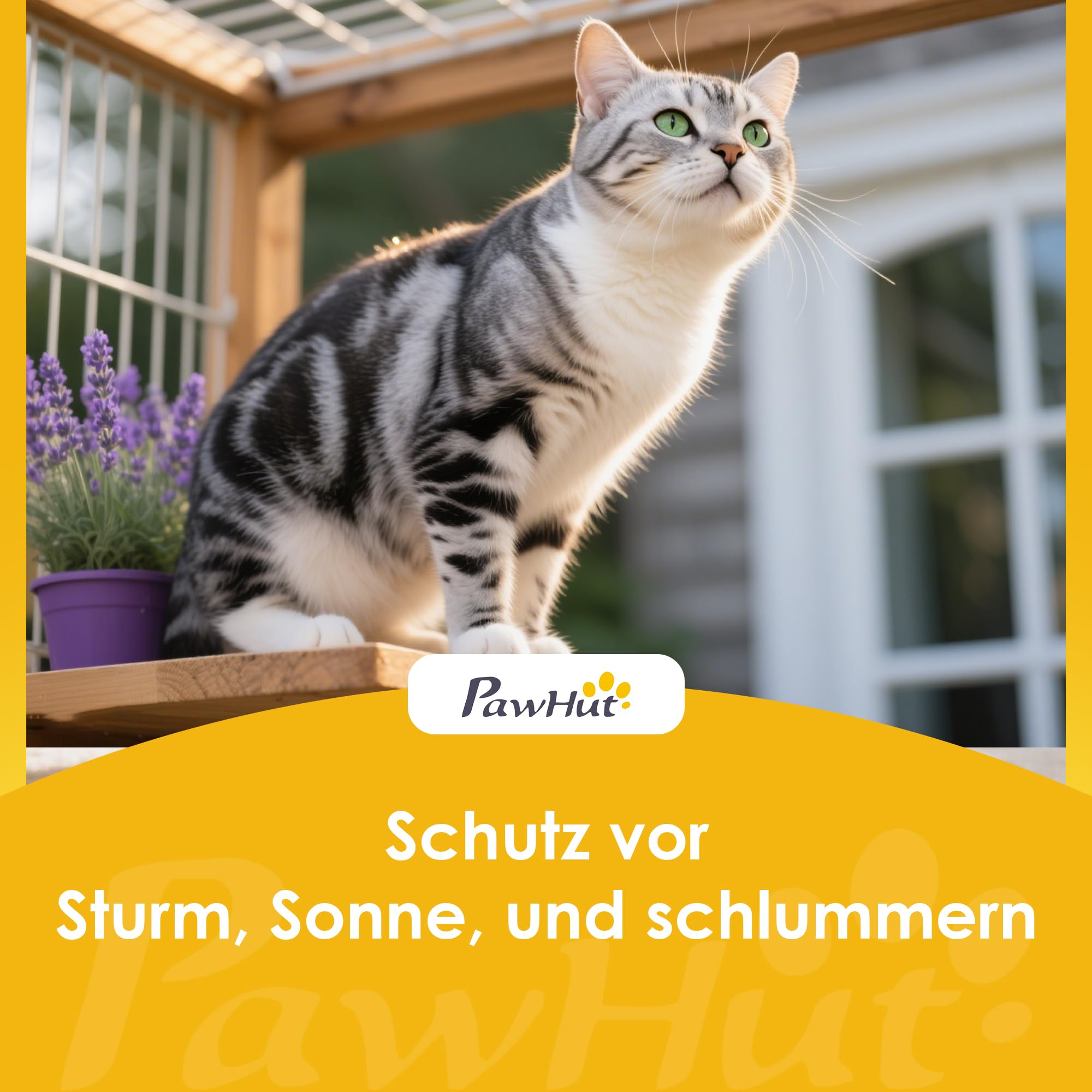 PawHut Katzenhaus aus Holz 2-stöckig Outdoor mit Fenster 60x60x88 cm Weiß | Mehreren Türen, Isolierte Katzenhütte, Wasserabweisendes Dach, Katzenhöhle Katzenbox für Draußen