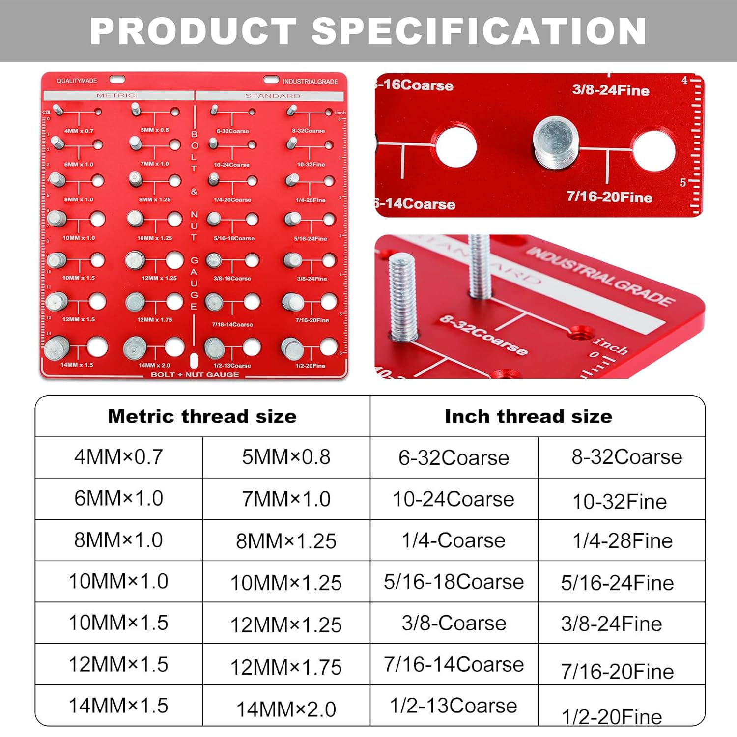 28 Nut and Bolt Thread Checker, Nut and Bolt Thread Checker 15 Metric & 15 Standard Ruler with Inch and Centimeter Ruler, Bolt and Nut Identifier Gauge, Bolt Gauge (28 Thread-A)