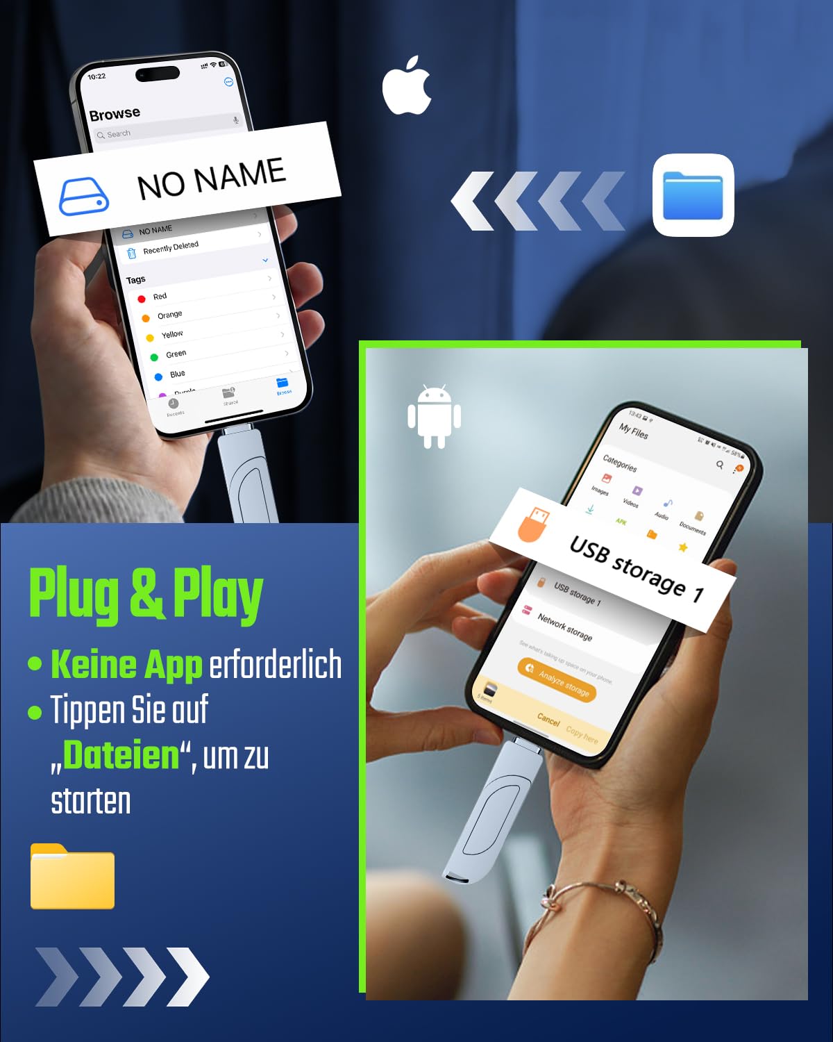 [Ohne App] USB Stick 512GB für iPhone, MFi USB C Stick,Lightning,USB-A | 3-in-1 Speicherstick für iPhone,iPad,OTG Android Handy,Mac,PC,USB 3.0 Flash Drive Externer Speicher für Fotos,Videos,Dateien
