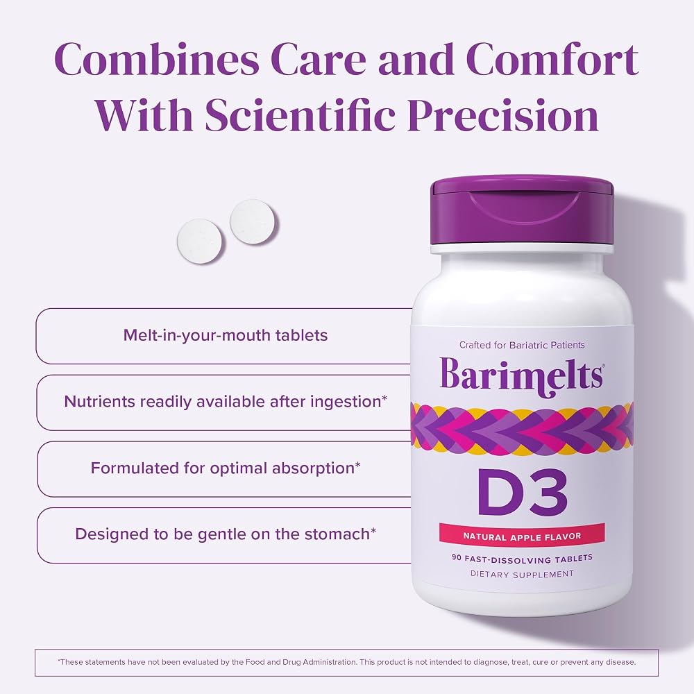 BariMelts Vitamin D3 5000 IU, 90 Fast-Dissolving Tablets (3-Month Supply), Bariatric Vitamins for Women, Natural Apple Flavor​