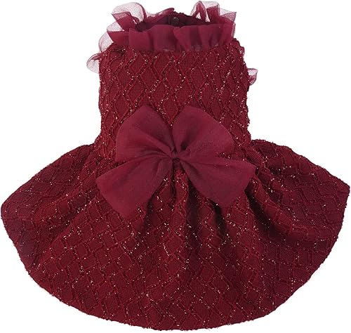 Vista 46 de Kuoser Vestido para perro, lindos vestidos para perros pequeños y niña, elegante tutú para cachorro con nudo de lazo, disfraz de princesa para Rojo