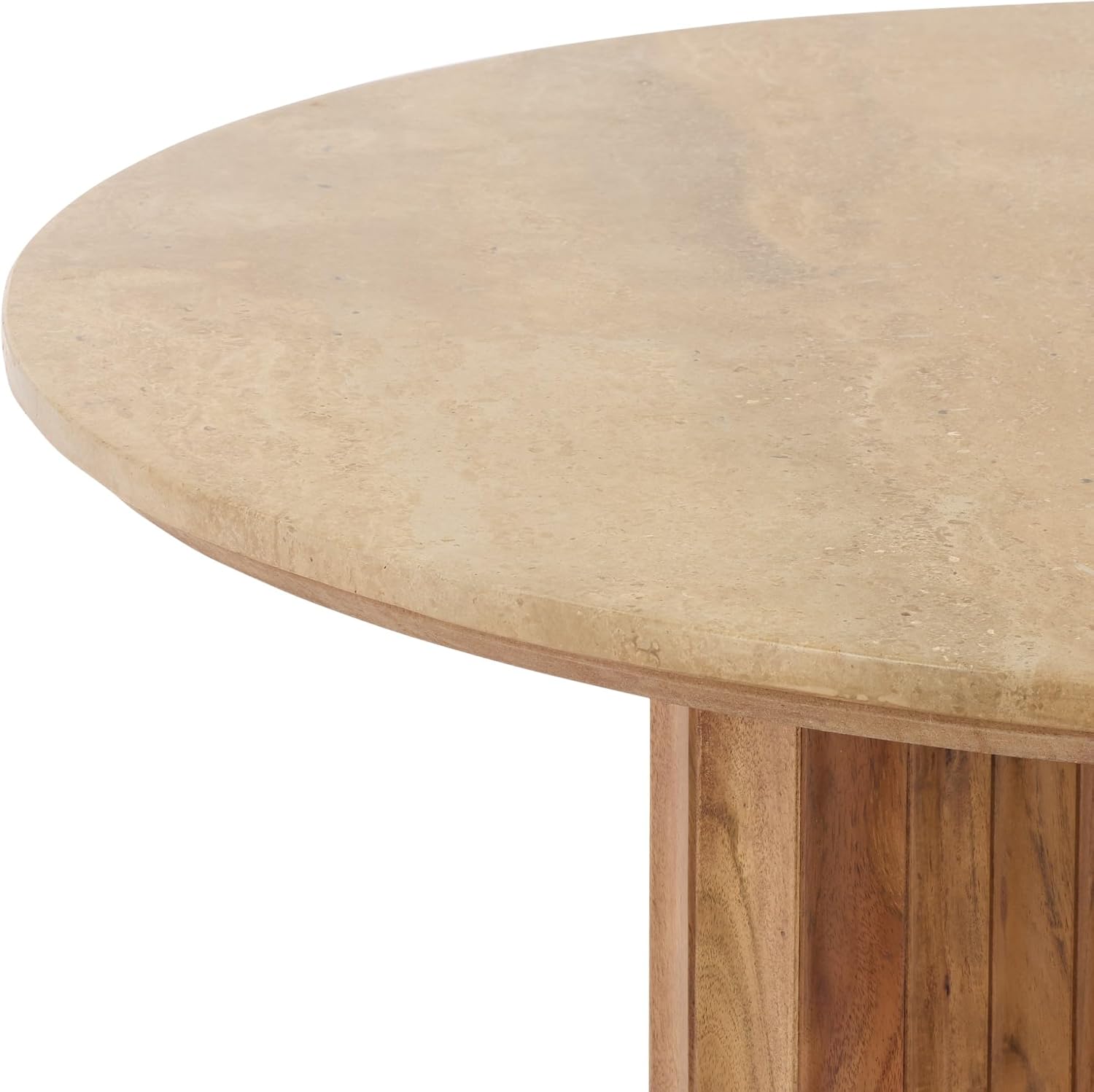 SAFAVIEH Couture - Irine Round Dining Table - Travertine & Brown - Ideal for Dining Room, Kitchen, 39.5" W x 39.5" D x 29.75" H (SFV5781A)