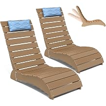 NAVINE Adjustable HDPE Pool Lounge Chairs Set of 2 with Headrest, Teak