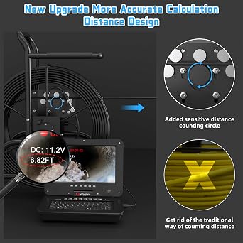 Sanyipace Heavy-Duty Sewer Camera 328FT/100M, Self-Leveling, 0.27in Rigid Cable w/ 512Hz Transmitter, Real-Time Distance Counter, Plumbing Camera with Microphone Speaker, DVR Recorder, 32GB TF Card