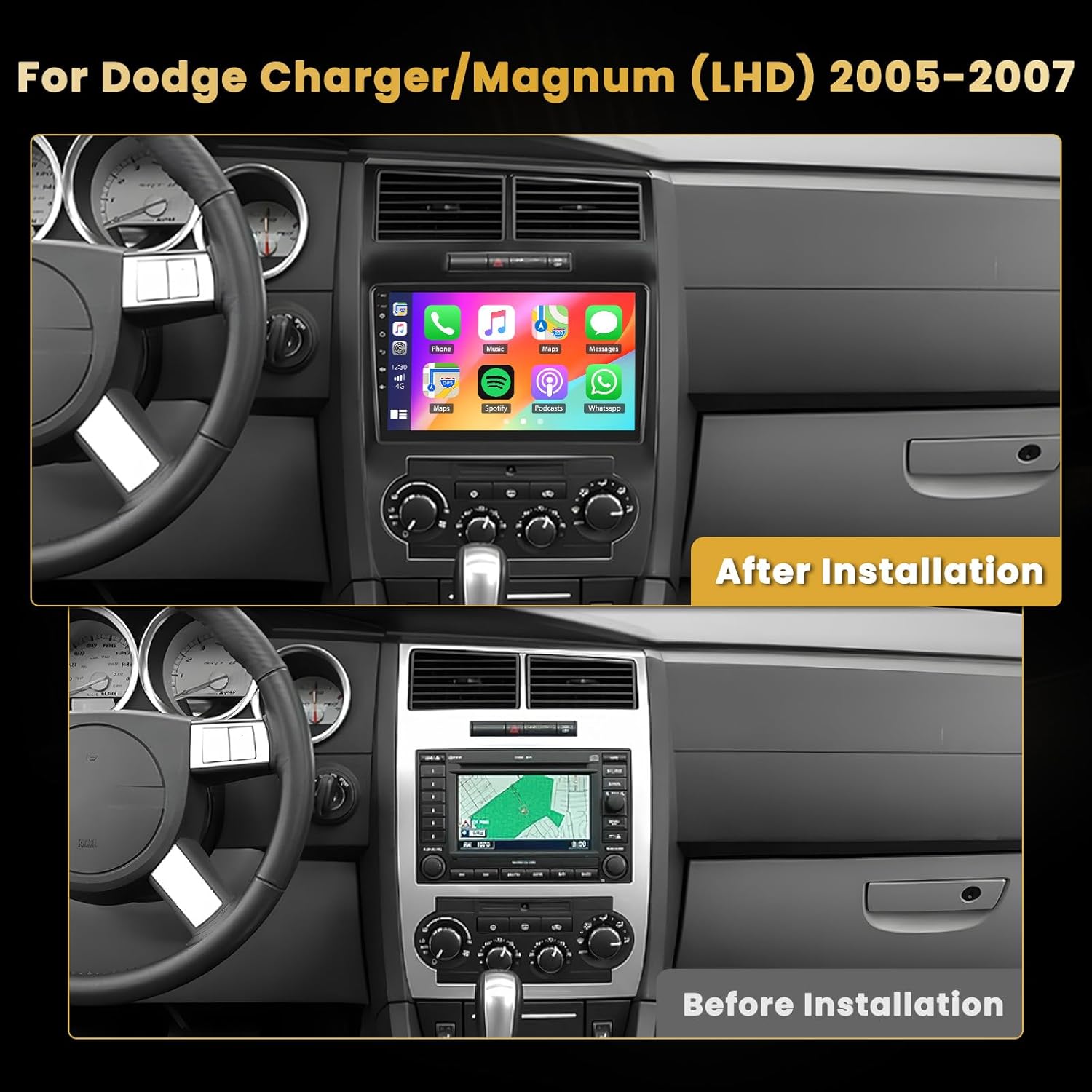8 Core 64GB Android Car Stereo for Dodge Charger Magnum (LHD) 2005 2006 2007: 9 Inch IPS Touchscreen Car Radio with Wireless Carplay Android Auto 59UI GPS WiFi 32EQ DSP Backup Camrea