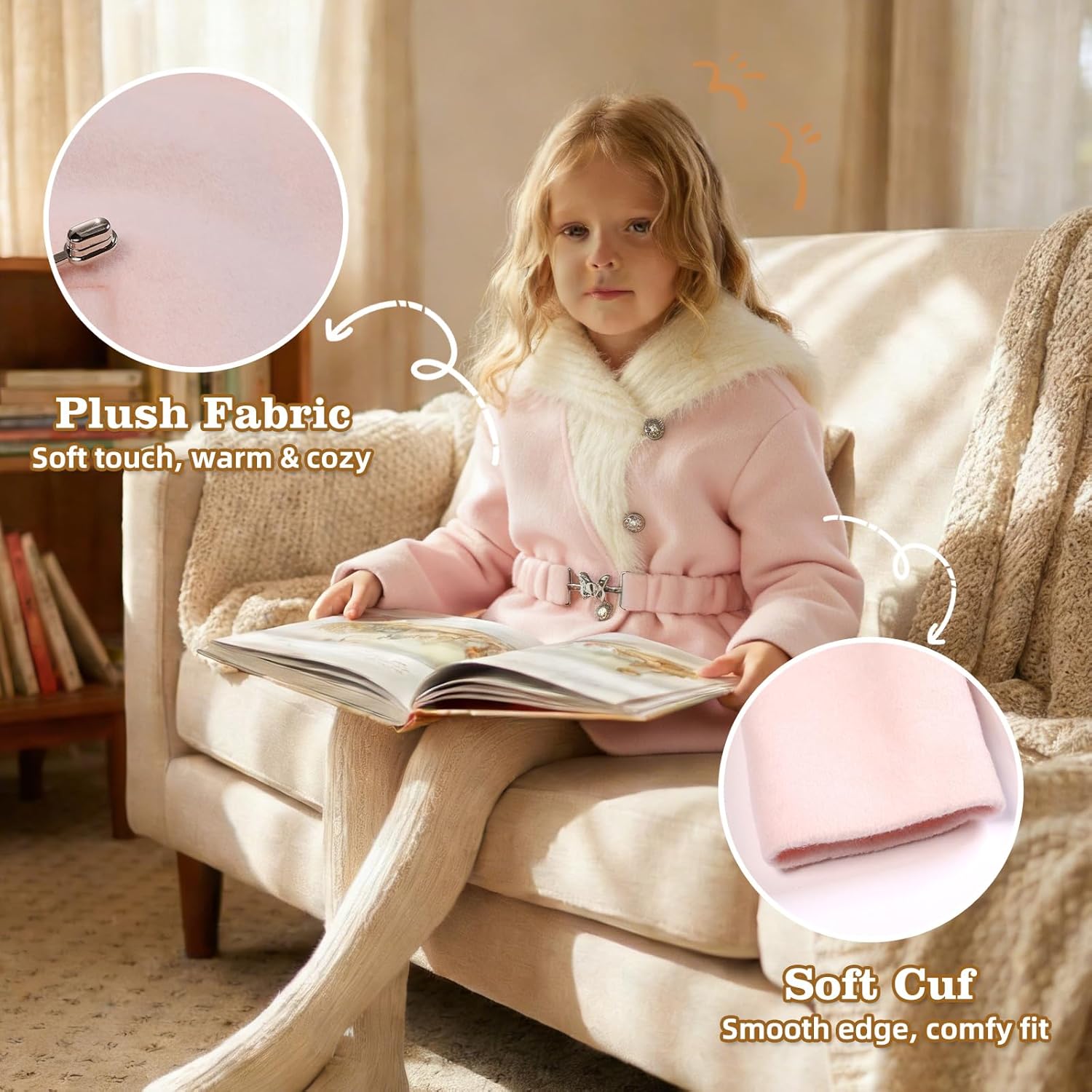 Girls Lapel Double-Faced Cashmere Dress Coat - Winter Warm Wool Blend Outerwear with Adjustable Belt - Image 6