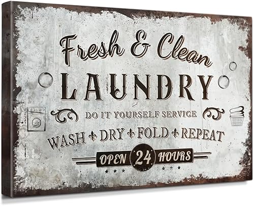 IPIC - Letrero rústico de lavandería con texto "Wash Dry Fold Repeat", lienzo grande para cuarto de servicio familiar, decoración de pared de estilo