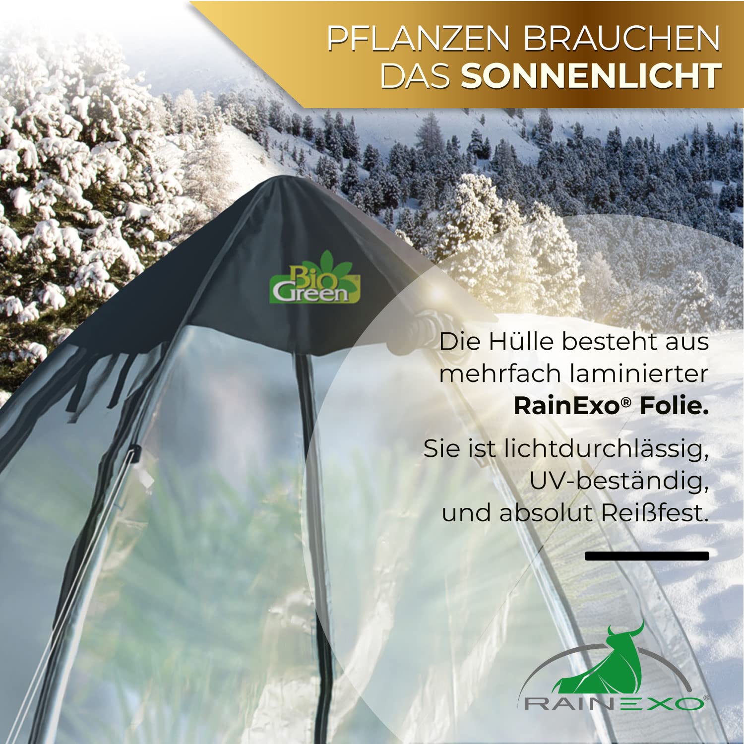 Bio Green Überwinterungszelt/Foliengewächshaus Tropical Island Breeze L | hochwertige RainExo-Folie | 2 große Belüftungsöffnungen