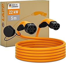 Lapp Mobility Electric Car Charging Cable 5 m Type 2-22 kW 32 A Mode 3 Type 2 Charging Cable Electric Vehicle Charger IP55 Water Resistant Made in Germany 5 m Orange