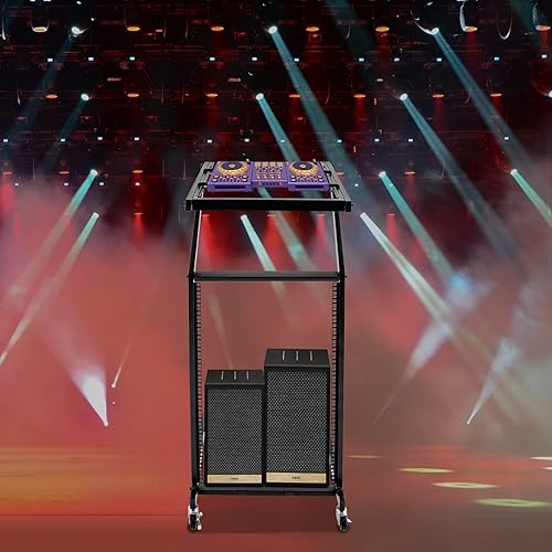 Miniatura 8 de 16U DJ Racks Stand Rack Mount Mixer Case Stand Stand Studio Equipment Cart Stage Amp DJ Rolling With Wheel Adjustable Height Perfect for Office Home