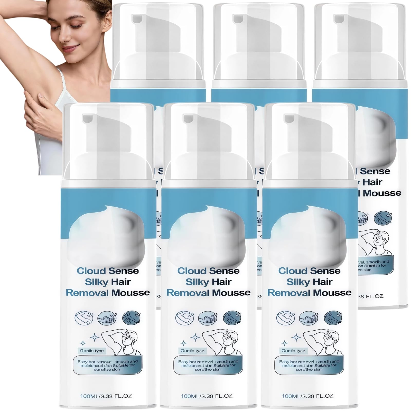 Cloud Sense - Mousse depilatoria delicata per pelle liscia, depilazione per tutto il corpo, per donne e uomini, depilazione rapida e delicata per corpo e gambe (6 pezzi)