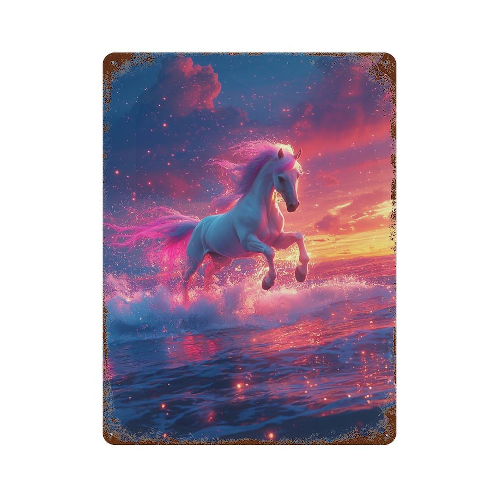 Weathered Tin Sign Magical Unicorn Sunset 15.7"x11.8", Rustic Home Decor for Basement, Hobby Room And Garage Decor
