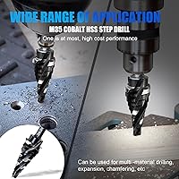 Vista 7 de Juego de brocas escalonadas M35 con cuatro ranuras en espiral de 1/4"-3/4" (9 tamaños), broca escalonada Unibit de 1/4" con vástago hexagonal, broca