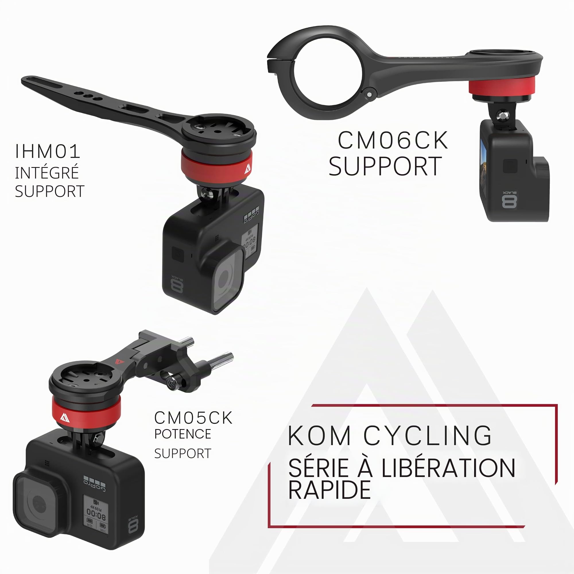 KOM Cycling CM06 Support d'ordinateur GoPro à libération Rapide pour Ordinateur de vélo Wahoo et Garmin (Support de vélo Compatible avec Edge 1040, Elemnt Roam et Autres) 1030 Support de vélo