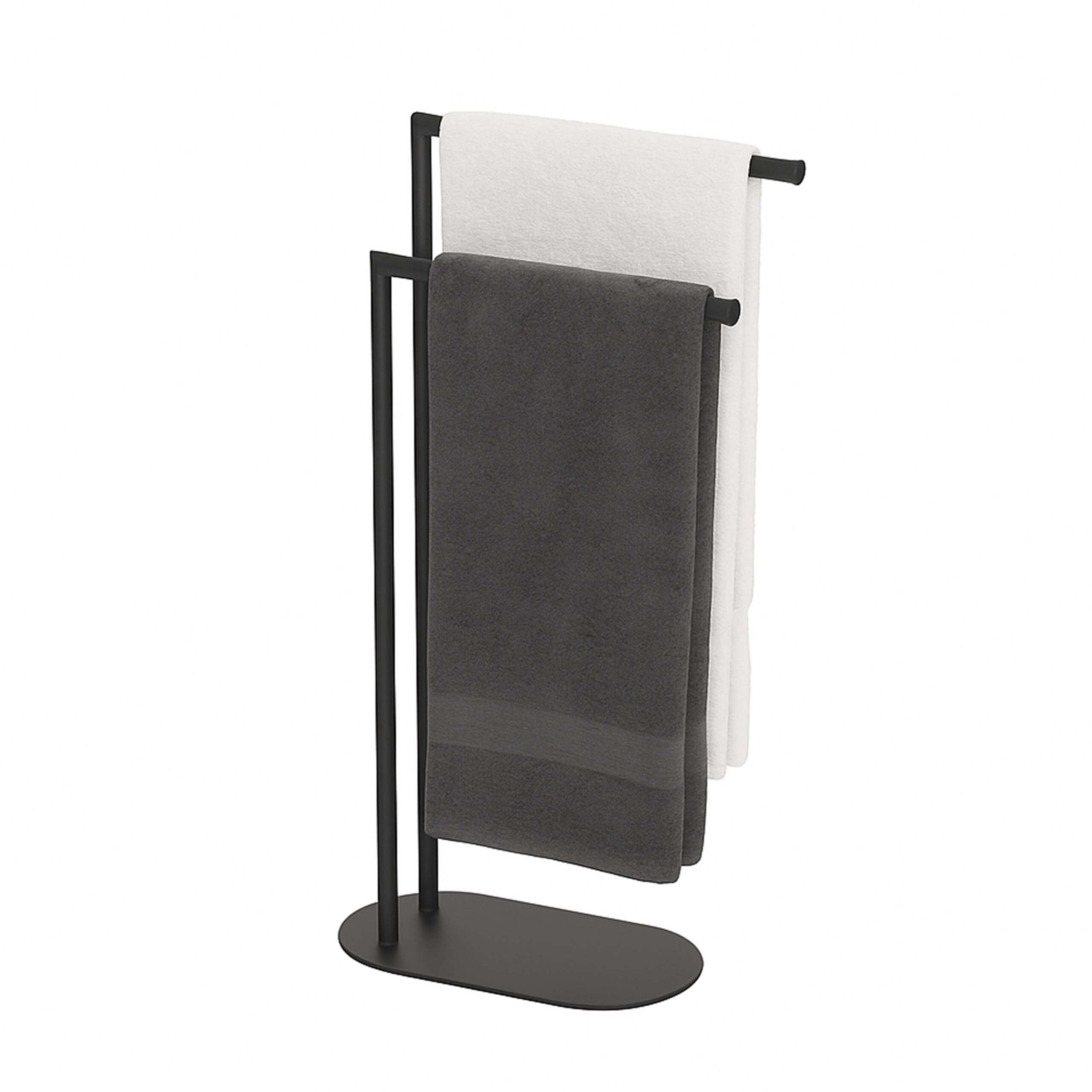 Relaxdays towel holder, HxWxD: 78.5 x 38.5 x 17 cm, metal, 2 adjustable rods, freestanding, black
