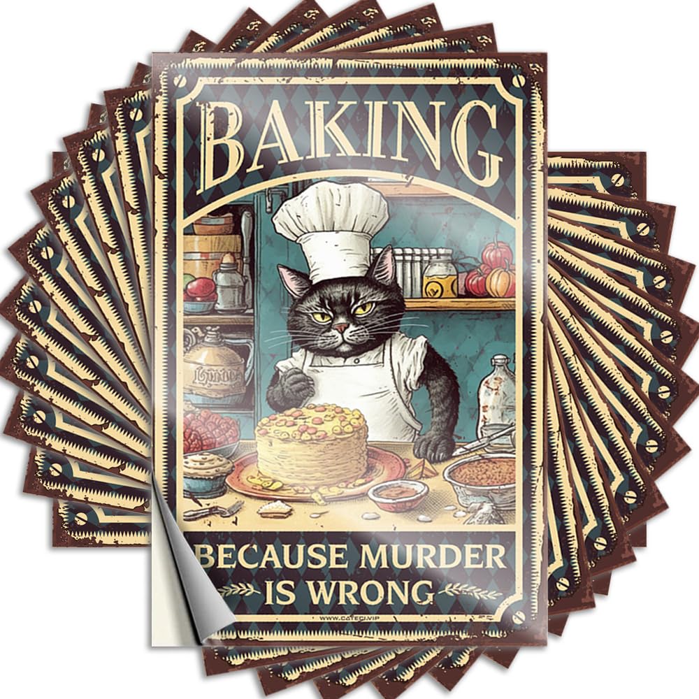 Sweet Bumper, Work Window Cat Baking Because Murder is Wrong | Funny Quote Winter Decals(6X9CM)