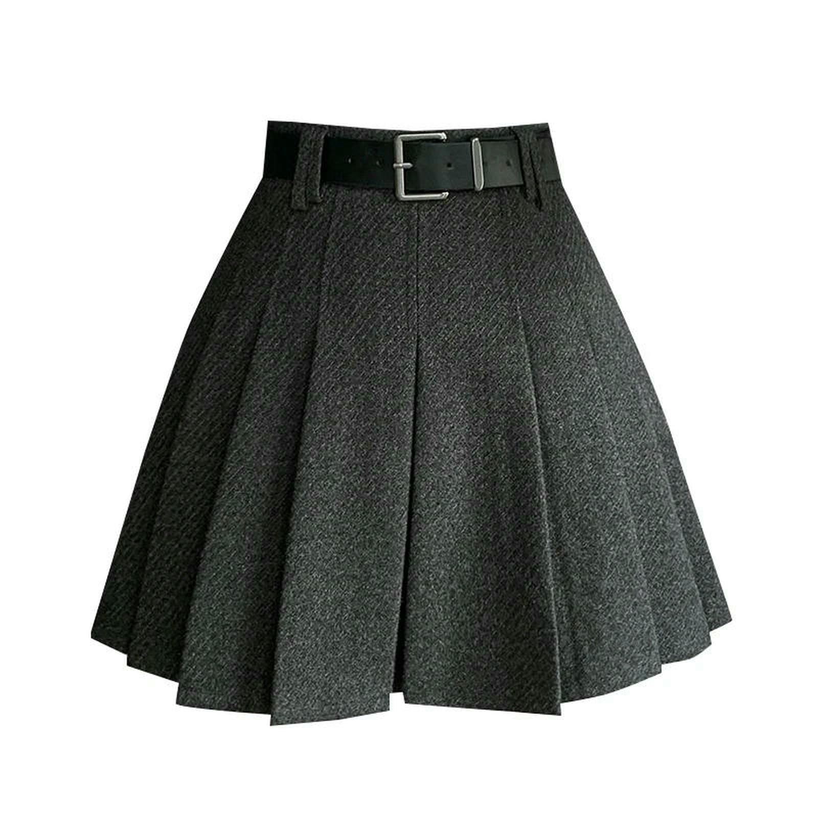 Gonna Lunga Mini A Pieghe Invernale Vintage da Donna Streetwear Vita Alta Gonne Carine con Pantaloncini Cintura Nera Grigia Donna-Grigio Scuro-l