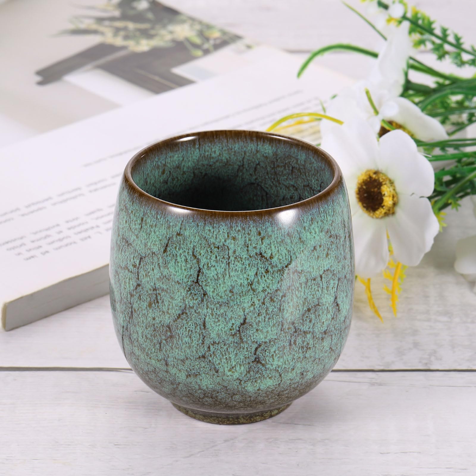 sourcing map Lot de 4 tasses à thé chinoises en céramique 163 g traditionnelles Gong Fu en céramique maté sans poignée pour maté, thé, café, vin, boissons, vert clair