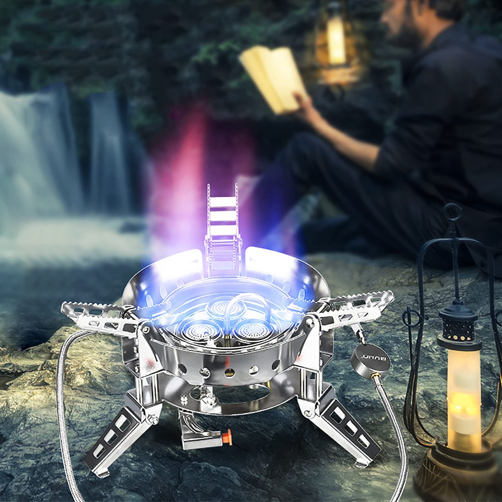 Estufa de gas butano para camping, quemador plegable portátil de 6800 W con encendido piezoeléctrico, ideal para cocinar al aire libre, senderismo, barbacoa y aventuras de pesca