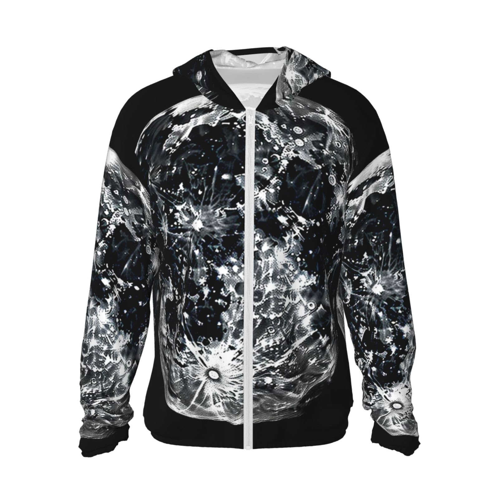 UPF 50+ Light Jacket Full Zip Sun Protection Hoodie for Women Men Long Sleeve Moon Sun Shirts Black