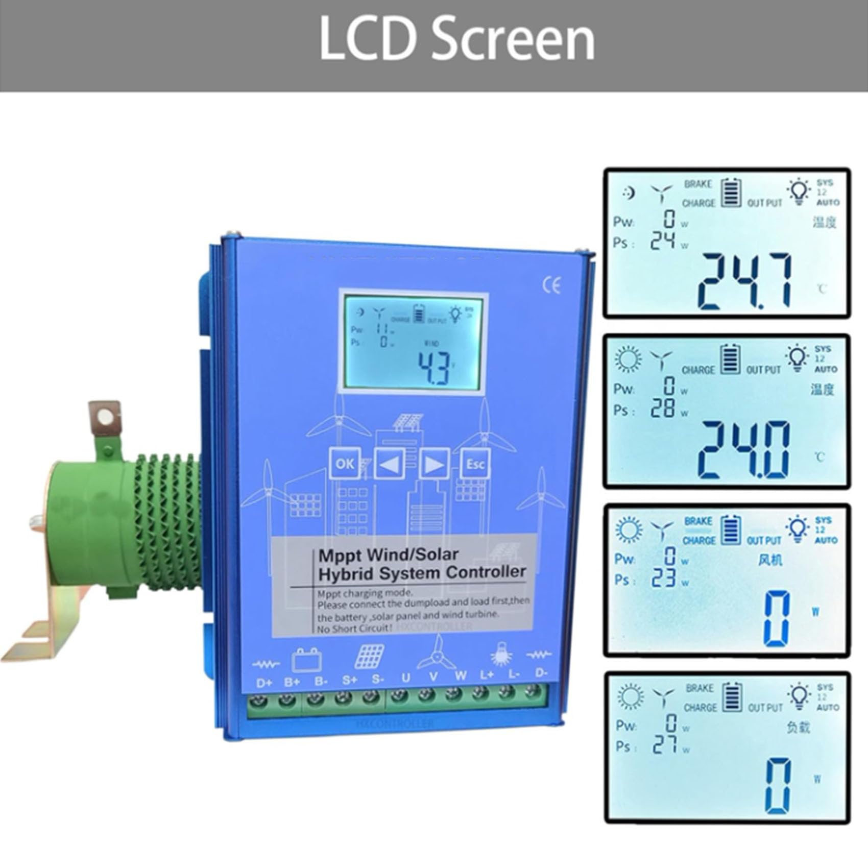 Hybrydowy kontroler ładowania wiatrowo-słonecznego, automatyczny regulator ładowania MPPT 12V/24V/48V z funkcją Boost, z wyświetlaczem LCD i rezystorem upustowym, 20000W-220V