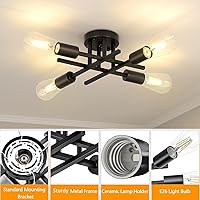 Vista 4 de Industrial 4-Light Semi Flush Mount Ceiling Light Fixture, Modern Black Close to Ceiling Light, Farmhouse Chandelier Ceiling Lamp for Hallway