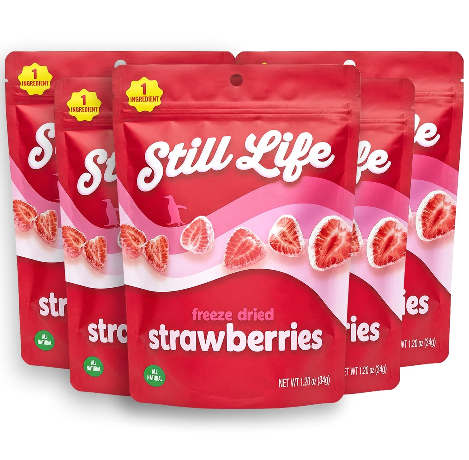 Still Life Freeze-Dried Organic Sliced Strawberries, Real Fruit Snack, Single-Ingredient, No Sugar Added, No Preservatives, Healthy Crunchy Snack for Kids & Adults, Vegan (6 Pack, Strawberry)