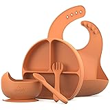 Feedi 5 Piece Silicone Feeding Set by Quark - Includes Toddler Plate & Suction Bowl, Adjustable Bib