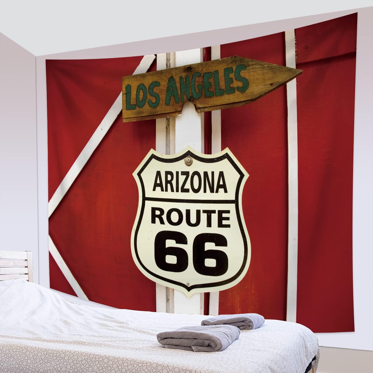 Qinunipoto タペストリー アリゾナ ルート66 レトロ アメリカ 米国 100x70cm 大判 壁掛け アンティーク ガレージ 装飾 ファッション 壁装飾アート 家 お店 壁飾り おしゃれ インテリア 飾り 多機能 装飾布 部屋 雰囲気転換 新居 お祝い 個性プレゼント ポリエステル製