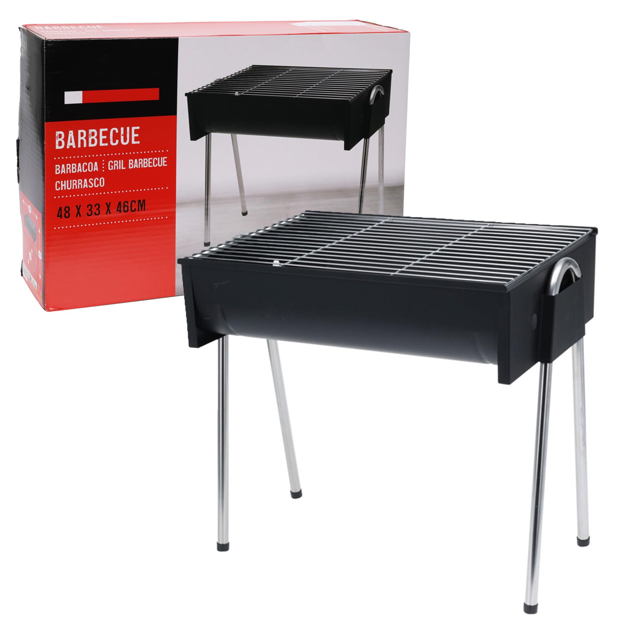 Barbecue demi-tonneau compact et résistant, idéal pour vos barbecues en plein air, avec grille chromée et pieds en acier inoxydable,