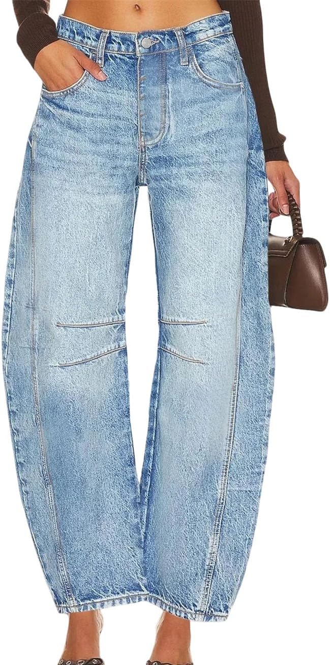 Women’s Mid-Waist Curved Straight-Leg Cropped Denim Pants Fashion Casual Comfortable Jeans for Spring Daily Wear