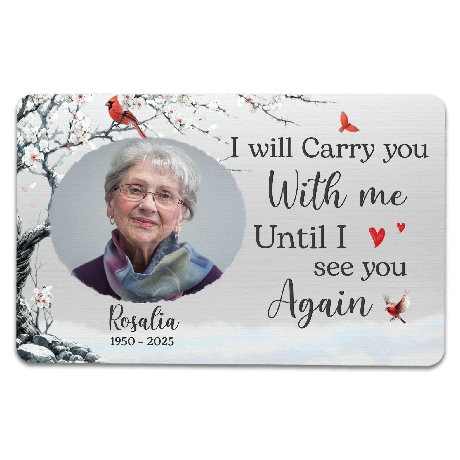 Personalized Upload Photo In Loving Memory Card, I Will Carry You With Me Until I See You Again Cards, Custom Name Memorial Wallets Insert Gifts For
